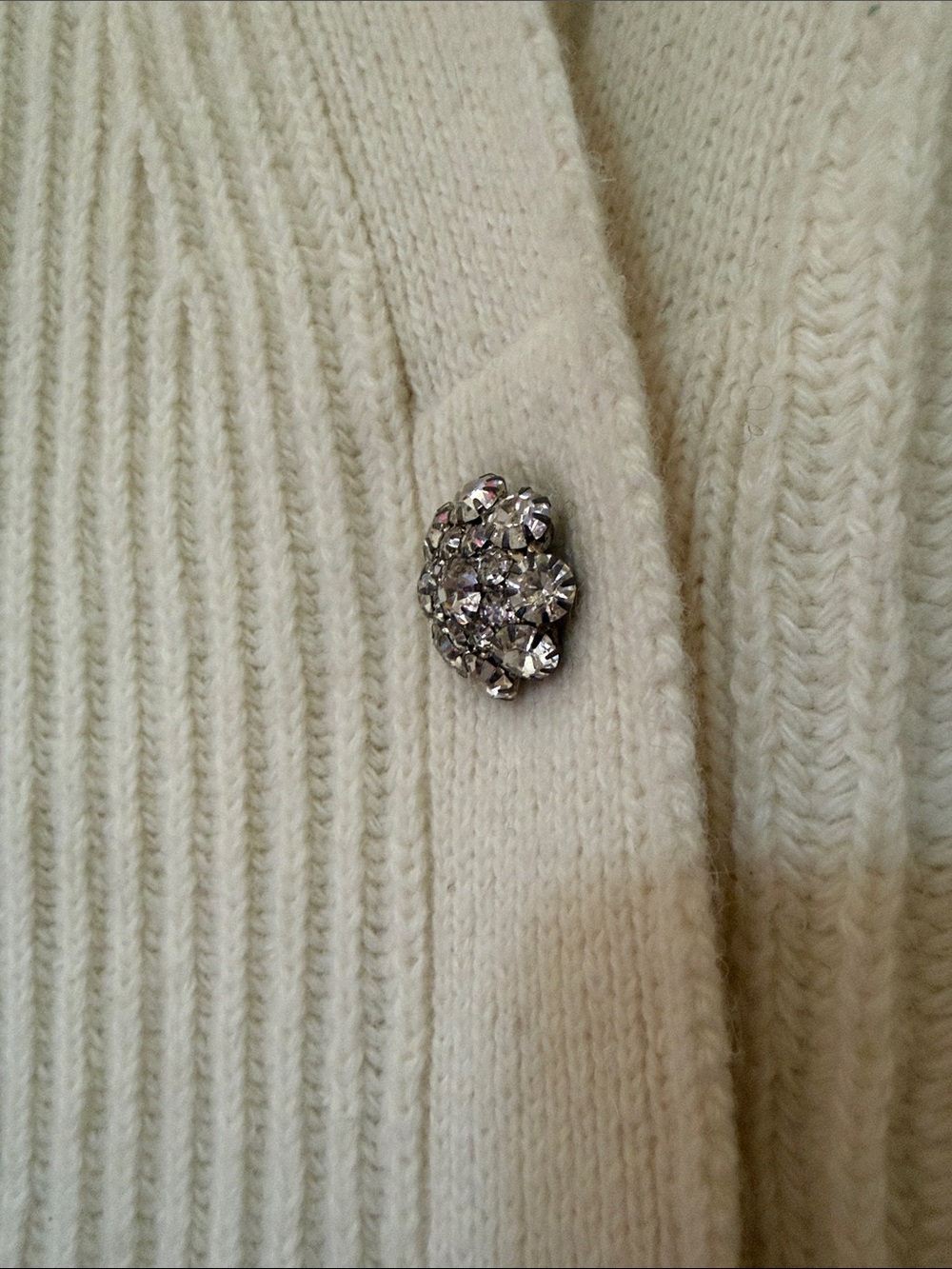 Ganni Ivory Ribbed Extra Long Cardigan with Rhinestone Buttons 🌈 - Picture 5 of 7